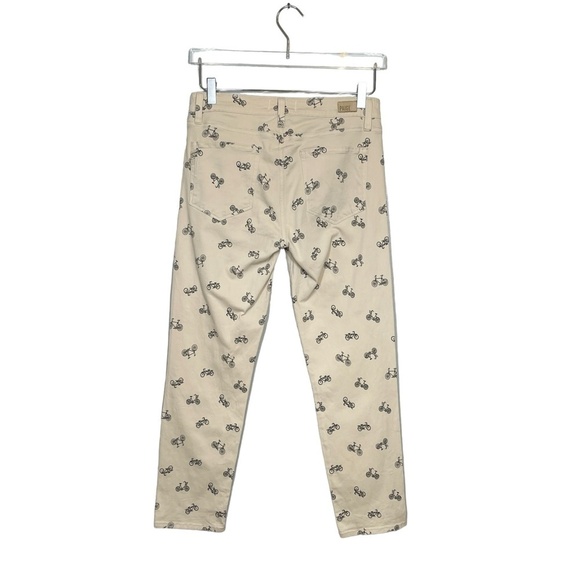 Paige Kylie Cropped Bicycle Print Cruiser Skinny Jeans Taupe Size 30 - Picture 7 of 16